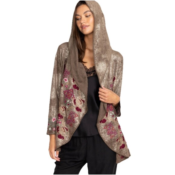 Johnny Was Biya XS JWLA Workshop Claudette Metallic Sweater Hooded Jacket $458 - Picture 3 of 16